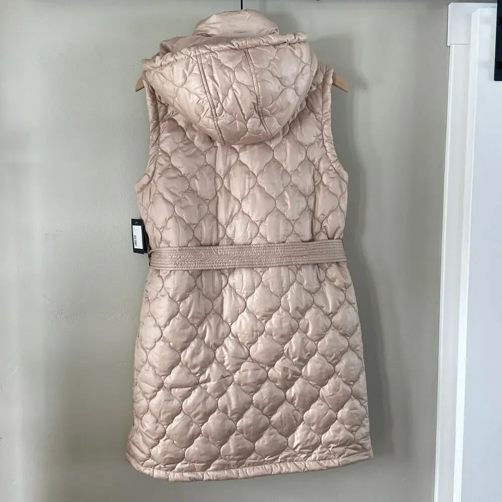 NWT Kate Spade Quilted Long Vest Hooded Soft Clay - Size: Medium